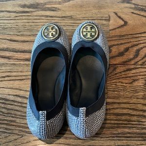 Tory Burch navy and white flats